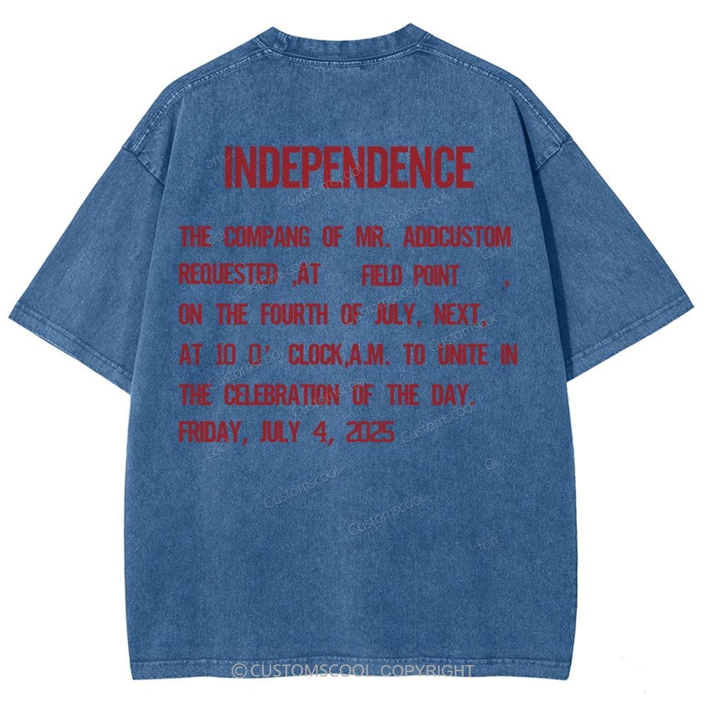 Independence Day Invitation Card To Add Customization Name Time And Location Unisex Fit Washed T-Shirt