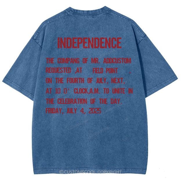 Independence Day Invitation Card To Add Customization Name Time And Location Unisex Fit Washed T-Shirt