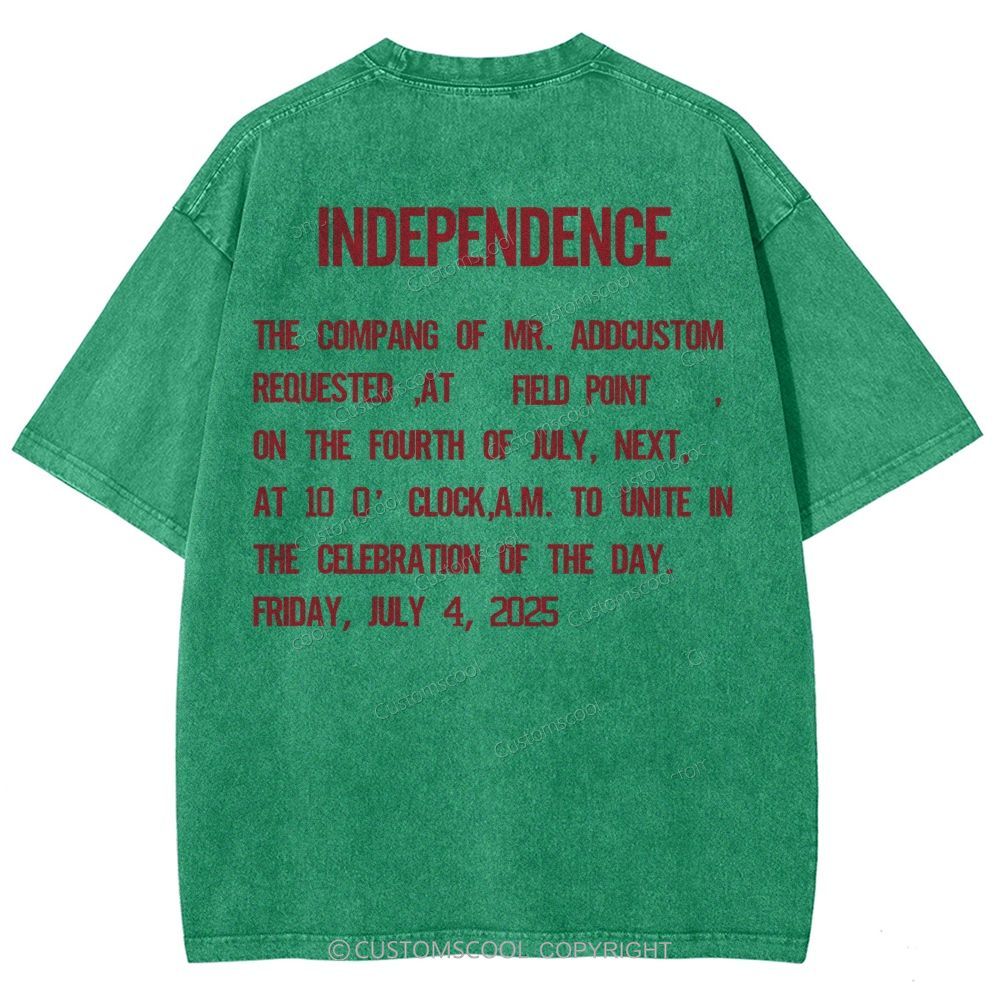 Independence Day Invitation Card To Add Customization Name Time And Location Unisex Fit Washed T-Shirt