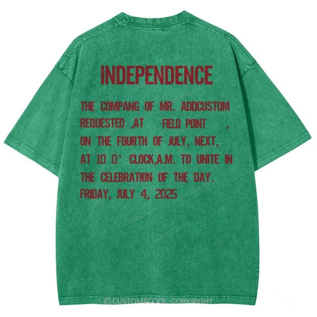 Independence Day Invitation Card To Add Customization Name Time And Location Unisex Fit Washed T-Shirt