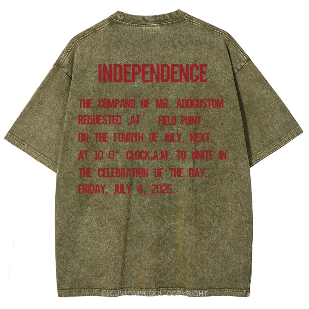 Independence Day Invitation Card To Add Customization Name Time And Location Unisex Fit Washed T-Shirt