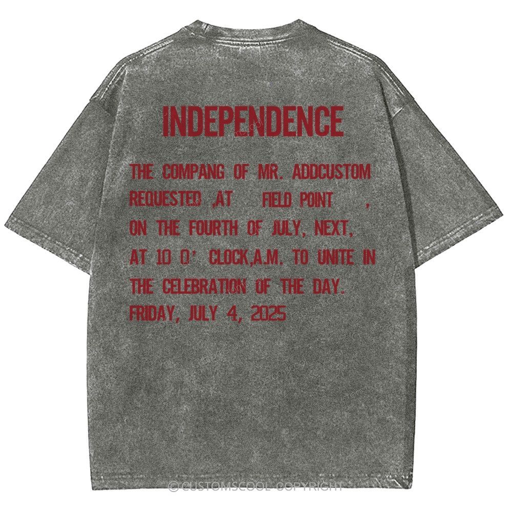 Independence Day Invitation Card To Add Customization Name Time And Location Unisex Fit Washed T-Shirt