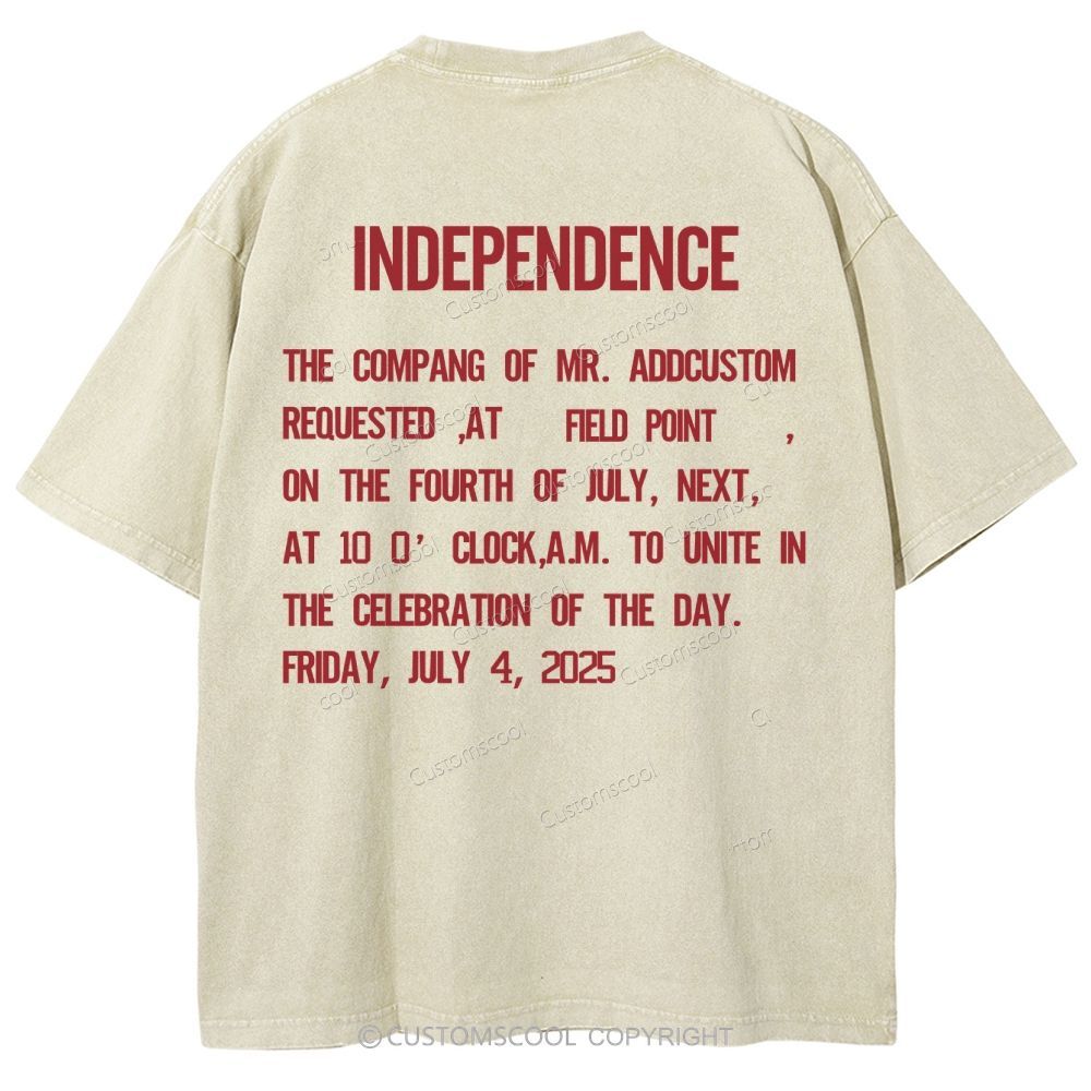 Independence Day Invitation Card To Add Customization Name Time And Location Unisex Fit Washed T-Shirt