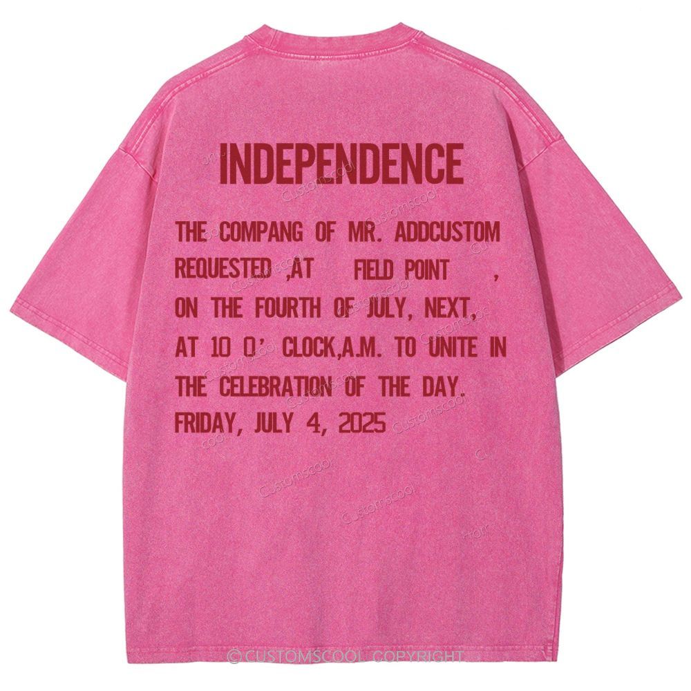 Independence Day Invitation Card To Add Customization Name Time And Location Unisex Fit Washed T-Shirt