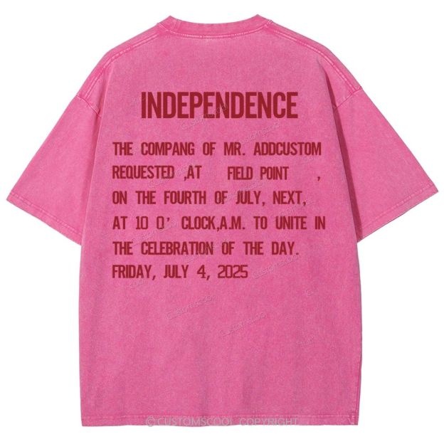 Independence Day Invitation Card To Add Customization Name Time And Location Unisex Fit Washed T-Shirt