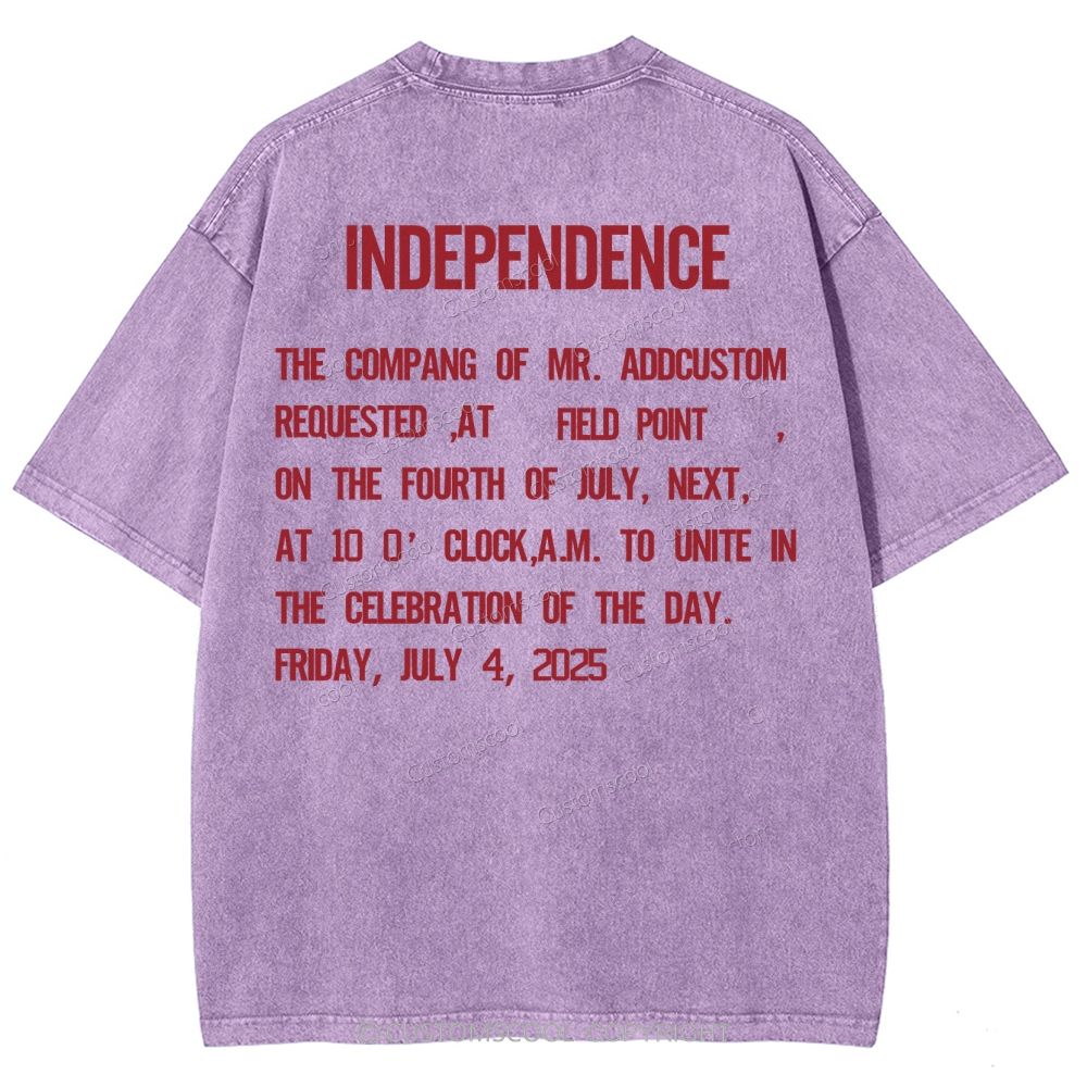 Independence Day Invitation Card To Add Customization Name Time And Location Unisex Fit Washed T-Shirt