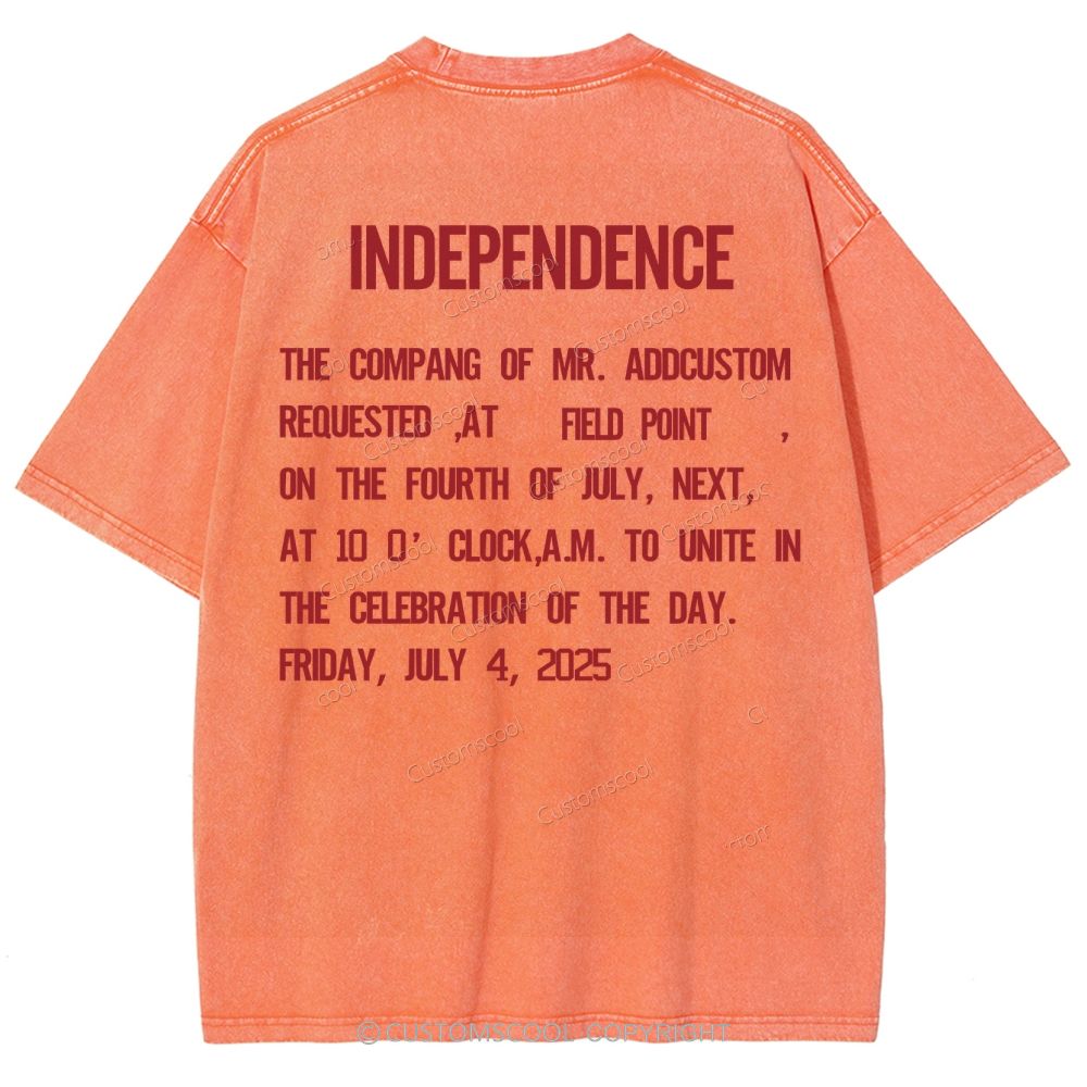 Independence Day Invitation Card To Add Customization Name Time And Location Unisex Fit Washed T-Shirt
