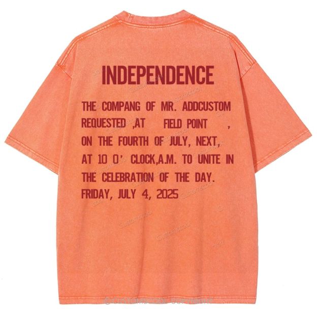 Independence Day Invitation Card To Add Customization Name Time And Location Unisex Fit Washed T-Shirt