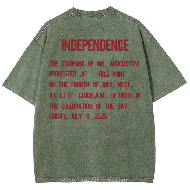 Independence Day Invitation Card To Add Customization Name Time And Location Unisex Fit Washed T-Shirt
