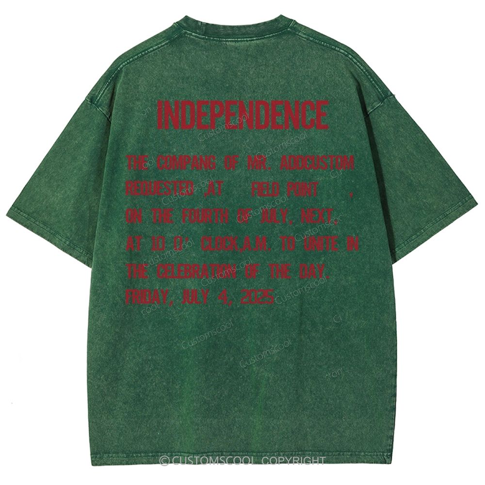 Independence Day Invitation Card To Add Customization Name Time And Location Unisex Fit Washed T-Shirt