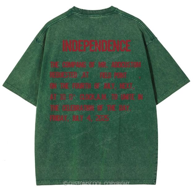Independence Day Invitation Card To Add Customization Name Time And Location Unisex Fit Washed T-Shirt