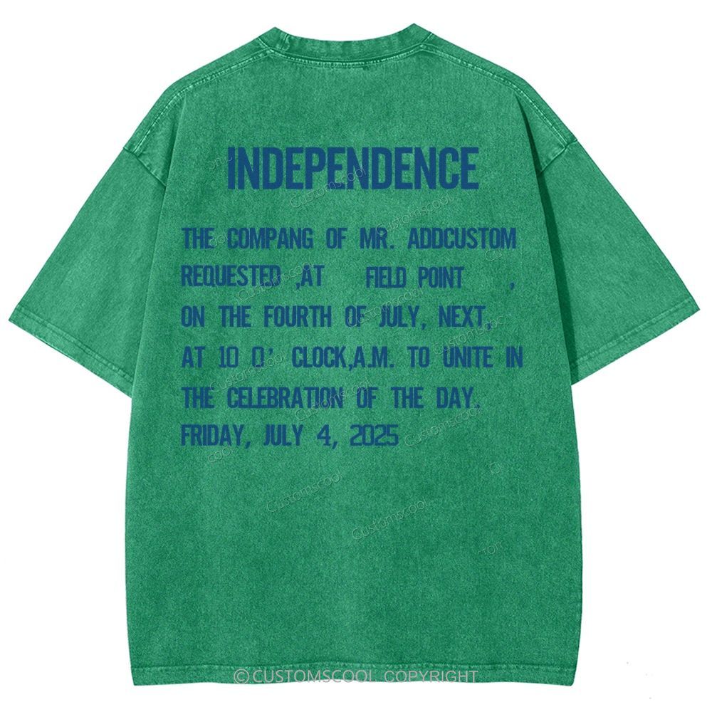 Independence Day Invitation Card To Add Customization Name Time And Location Unisex Fit Washed T-Shirt