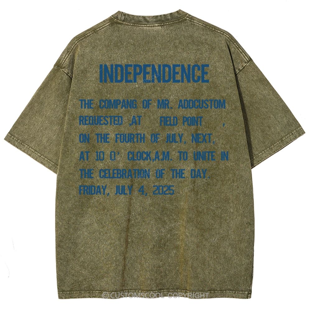 Independence Day Invitation Card To Add Customization Name Time And Location Unisex Fit Washed T-Shirt