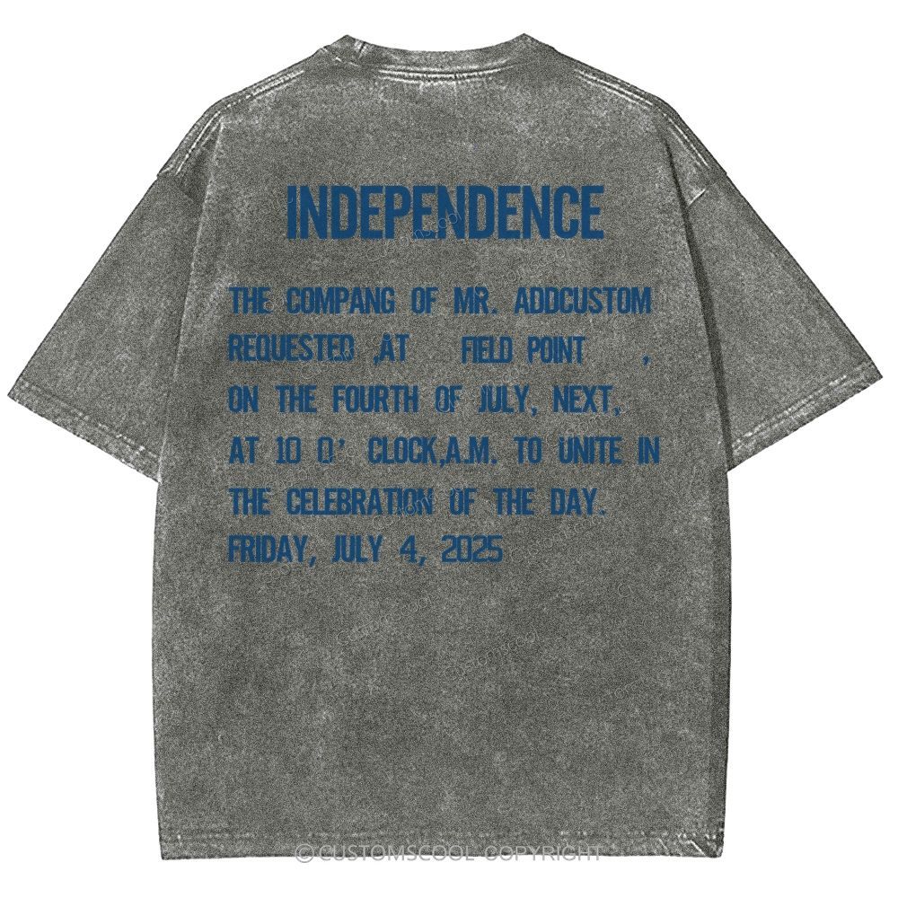 Independence Day Invitation Card To Add Customization Name Time And Location Unisex Fit Washed T-Shirt