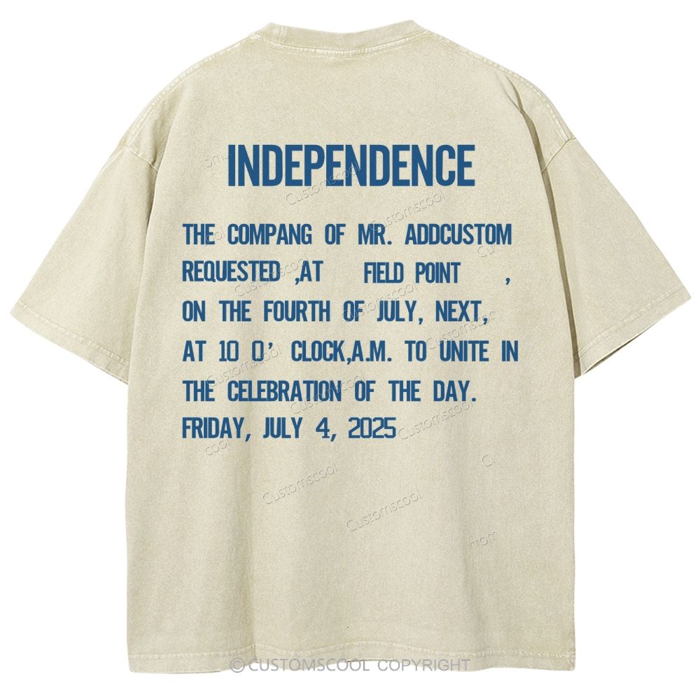 Independence Day Invitation Card To Add Customization Name Time And Location Unisex Fit Washed T-Shirt