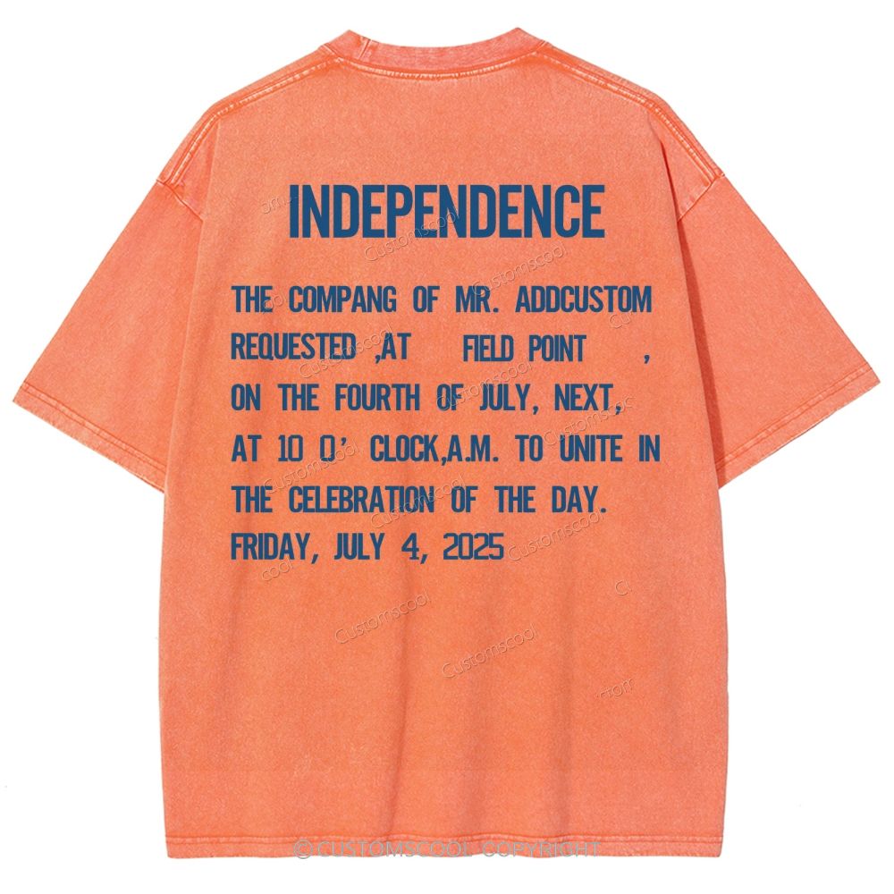 Independence Day Invitation Card To Add Customization Name Time And Location Unisex Fit Washed T-Shirt