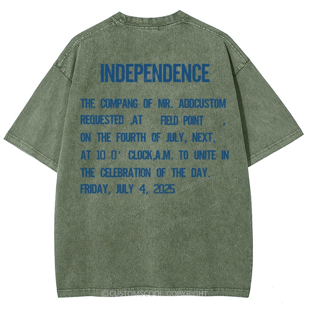 Independence Day Invitation Card To Add Customization Name Time And Location Unisex Fit Washed T-Shirt