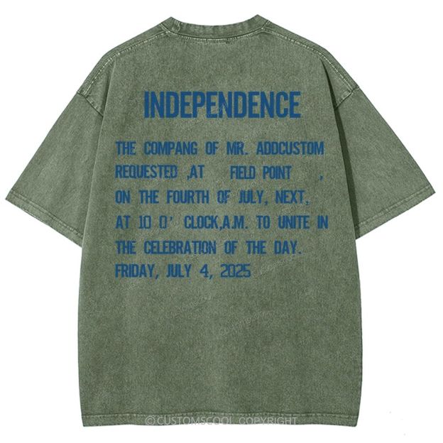 Independence Day Invitation Card To Add Customization Name Time And Location Unisex Fit Washed T-Shirt