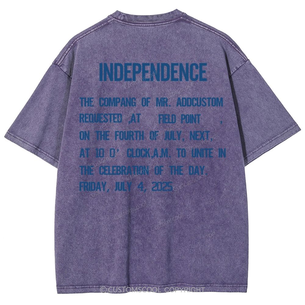 Independence Day Invitation Card To Add Customization Name Time And Location Unisex Fit Washed T-Shirt