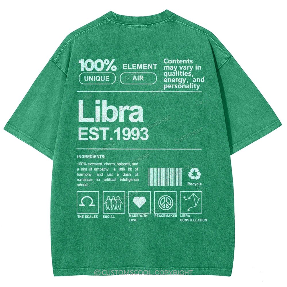 Libra Addcustom Unisex Fit Washed T-Shirt Customscool