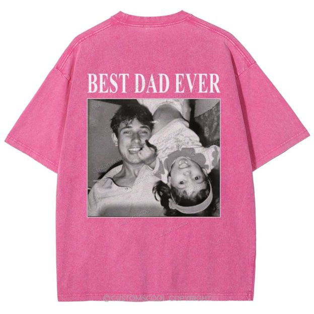 Best Dad Ever Addcustom Photo Unisex Fit Washed T-Shirt cUSTOMSCOOL