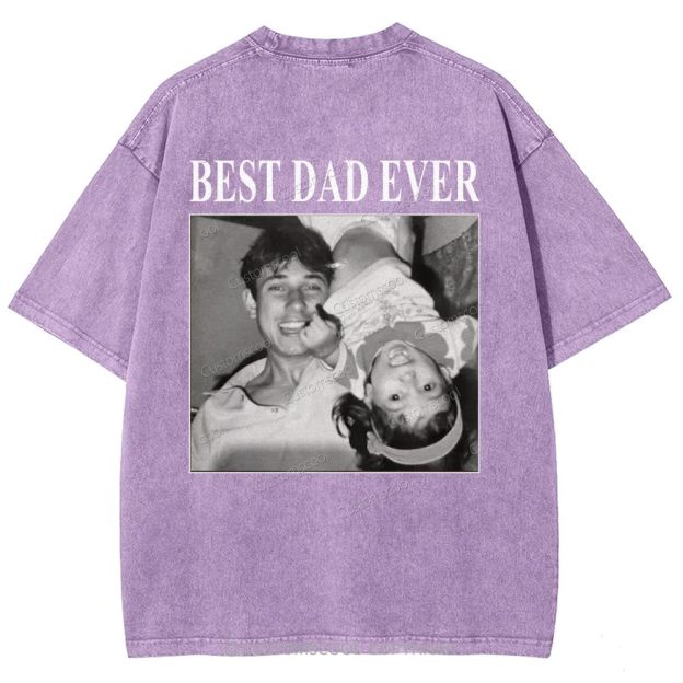 Best Dad Ever Addcustom Photo Unisex Fit Washed T-Shirt cUSTOMSCOOL