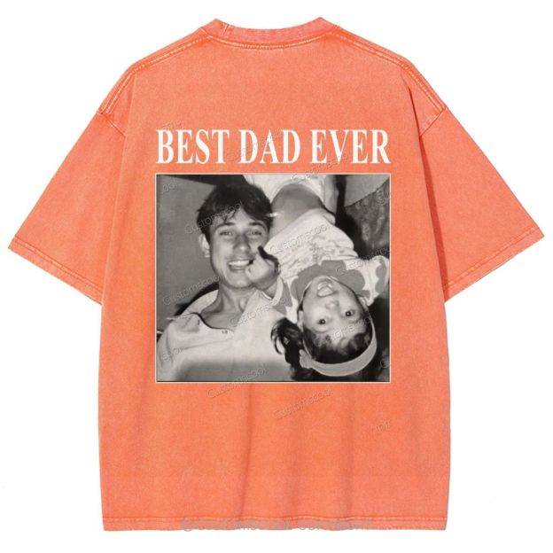 Best Dad Ever Addcustom Photo Unisex Fit Washed T-Shirt cUSTOMSCOOL