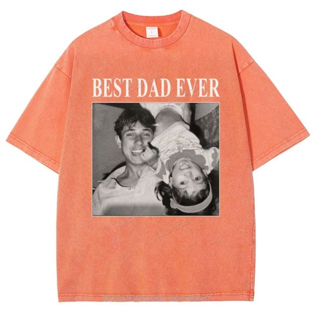 Best Dad Ever Addcustom Photo Unisex Fit Washed T-Shirt