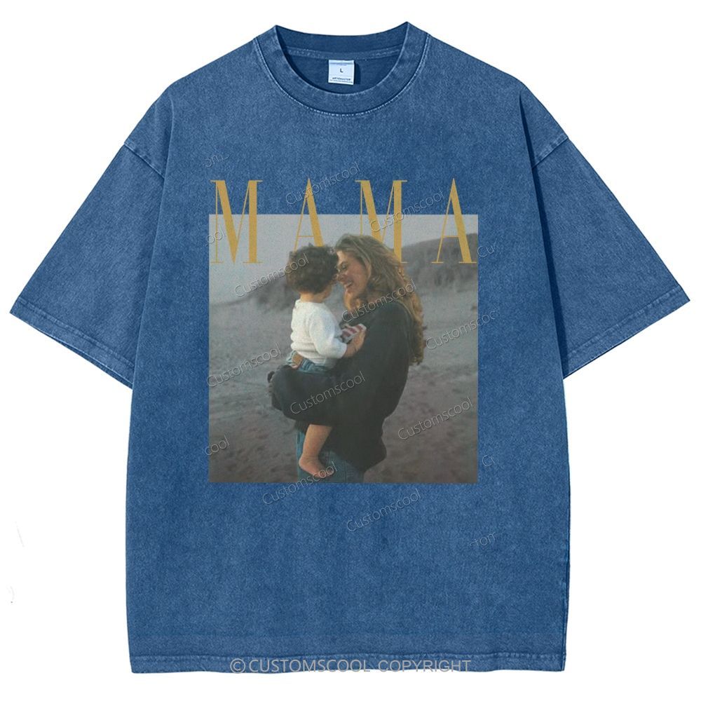 Mama Addcustom Photo And Title Unisex Fit Washed T-Shirt