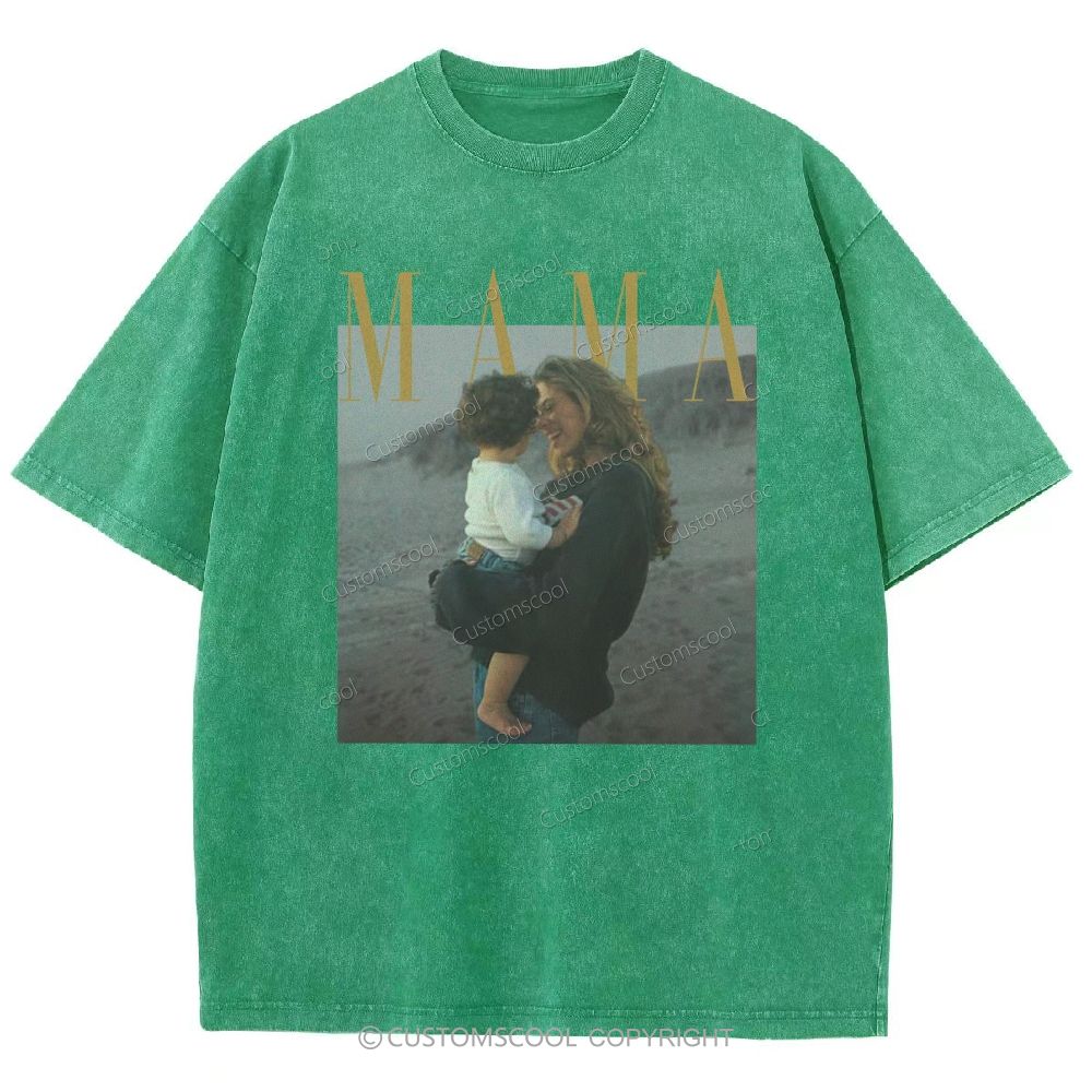 Mama Addcustom Photo And Title Unisex Fit Washed T-Shirt
