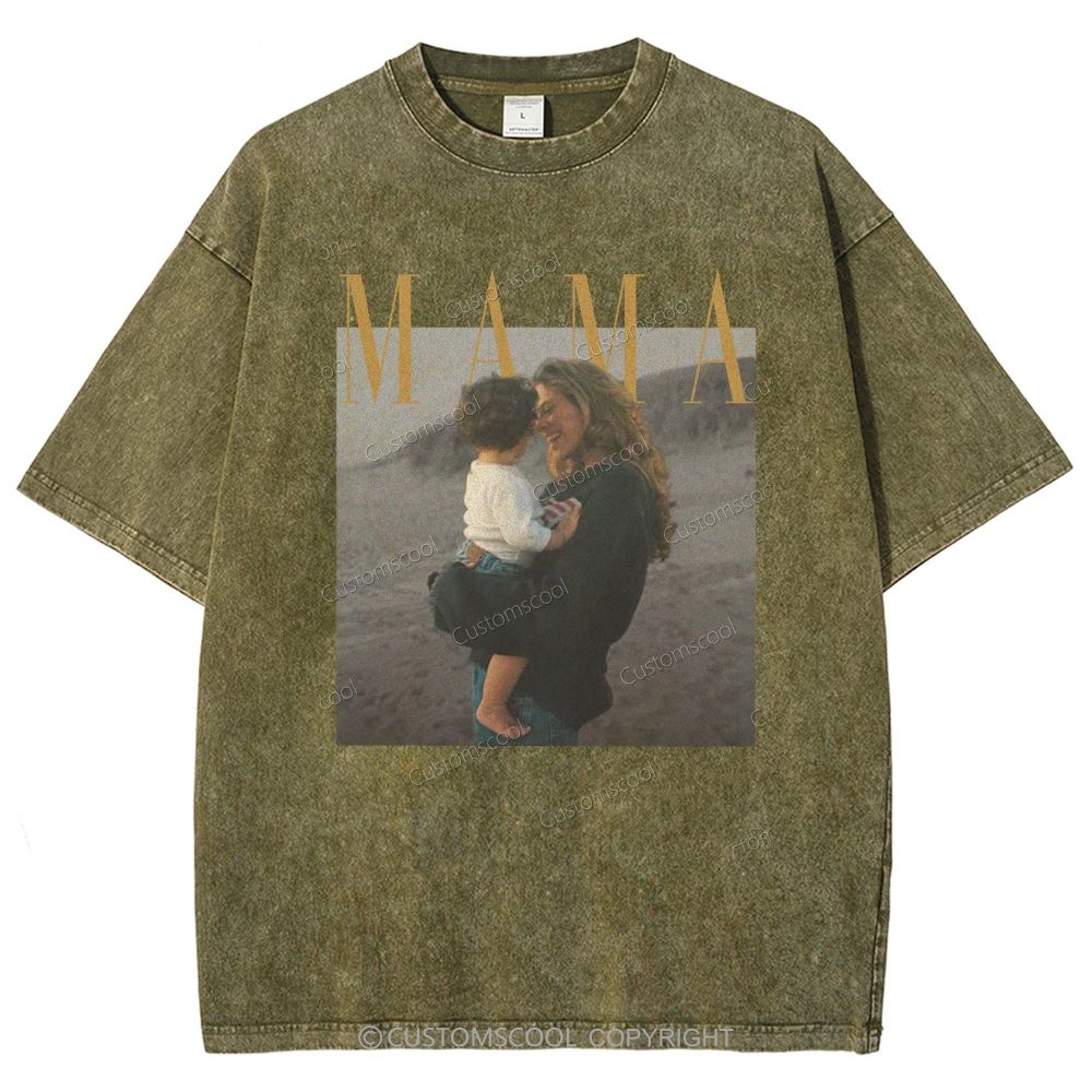 Mama Addcustom Photo And Title Unisex Fit Washed T-Shirt