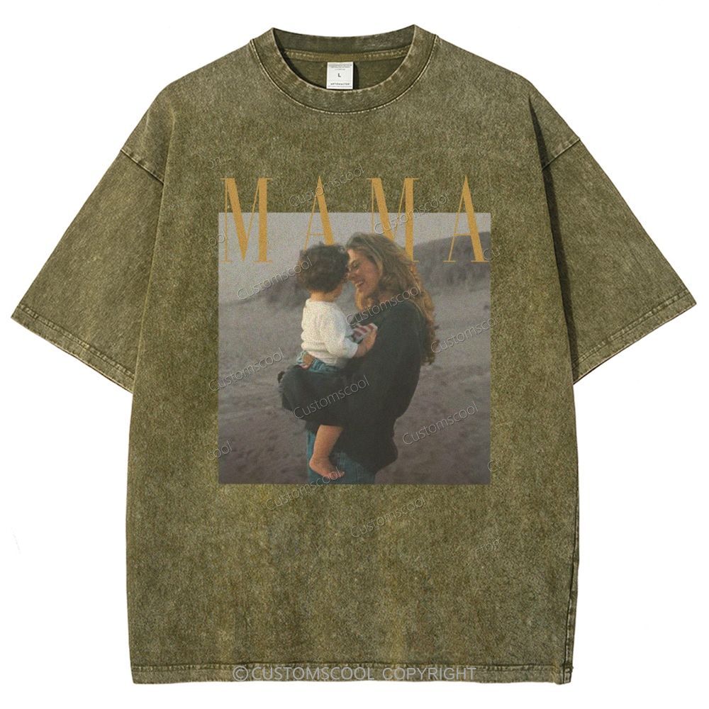 Mama Addcustom Photo And Title Unisex Fit Washed T-Shirt
