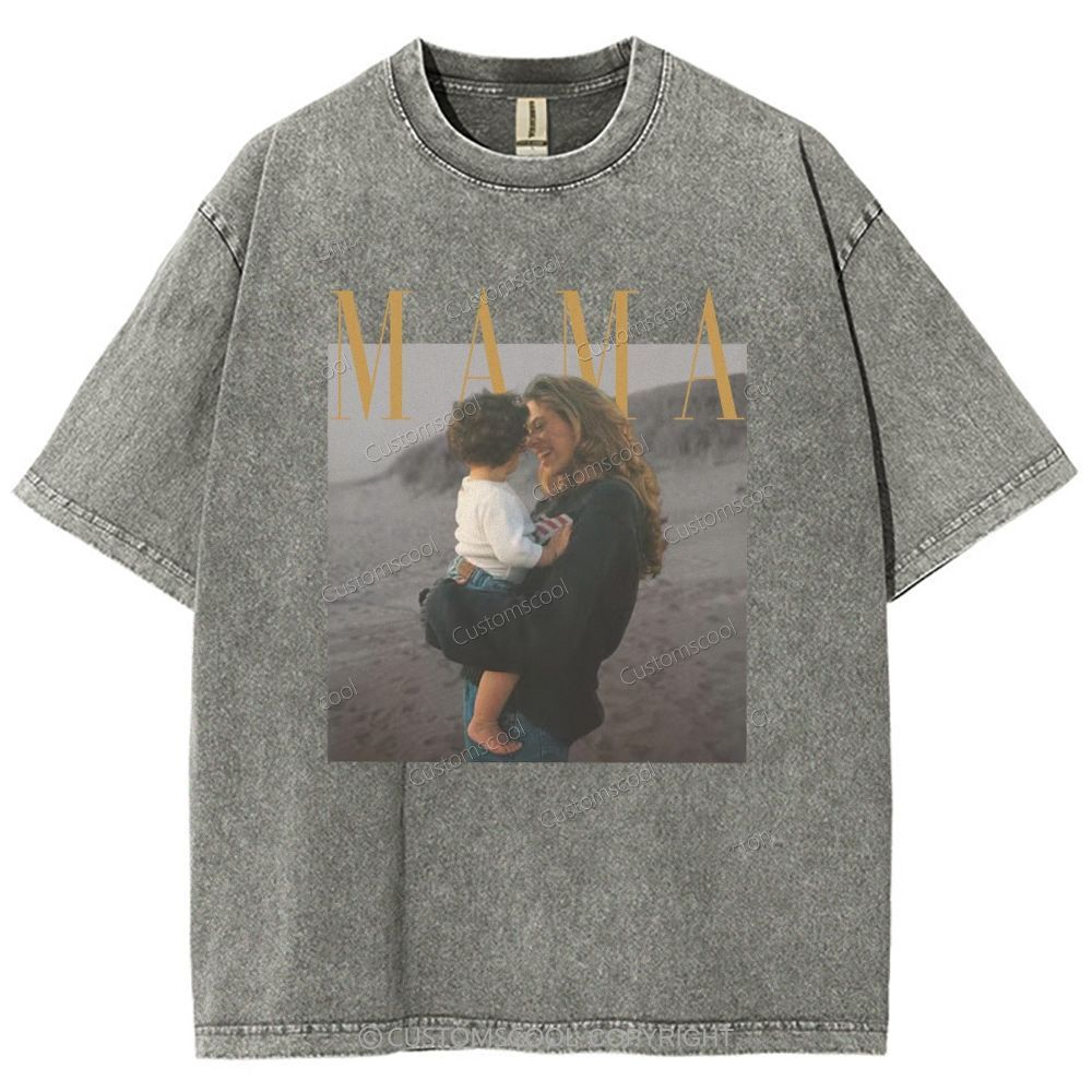 Mama Addcustom Photo And Title Unisex Fit Washed T-Shirt