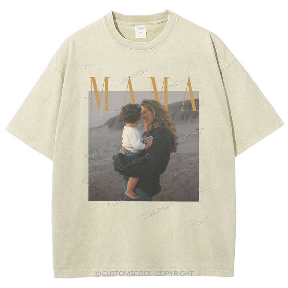 Mama Addcustom Photo And Title Unisex Fit Washed T-Shirt
