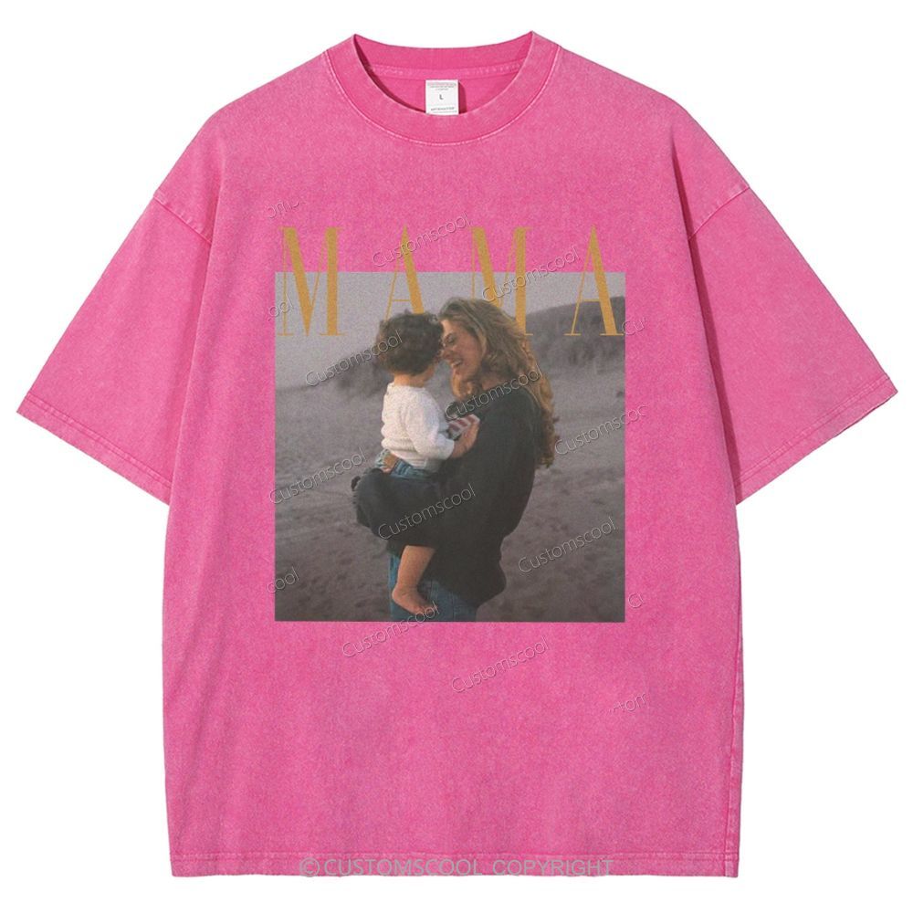 Mama Addcustom Photo And Title Unisex Fit Washed T-Shirt