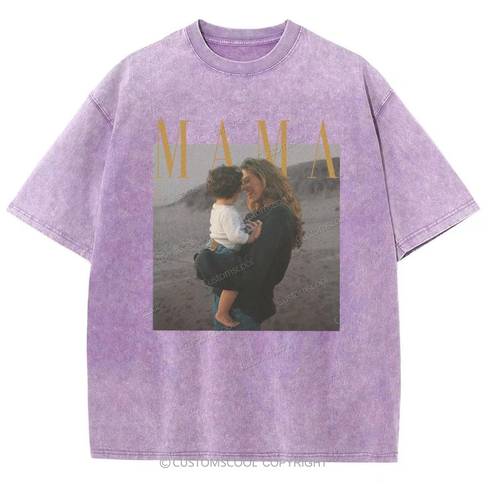 Mama Addcustom Photo And Title Unisex Fit Washed T-Shirt