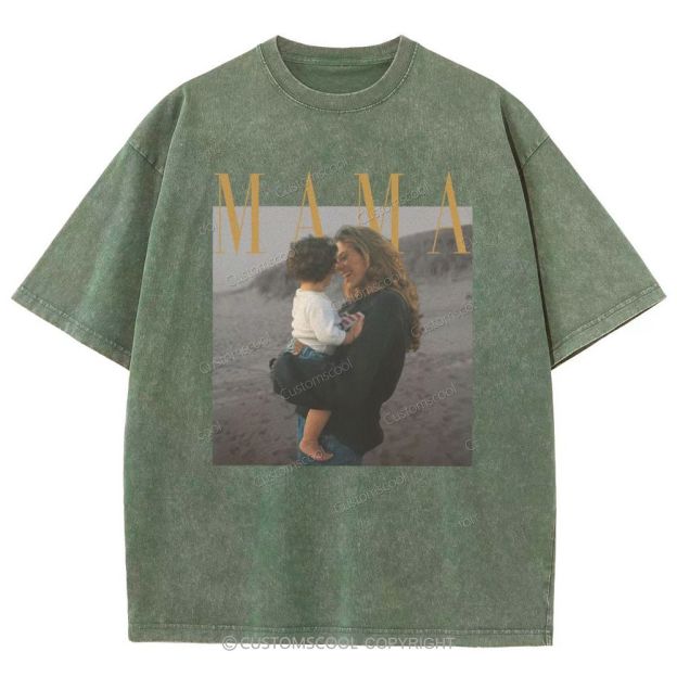 Mama Addcustom Photo And Title Unisex Fit Washed T-Shirt