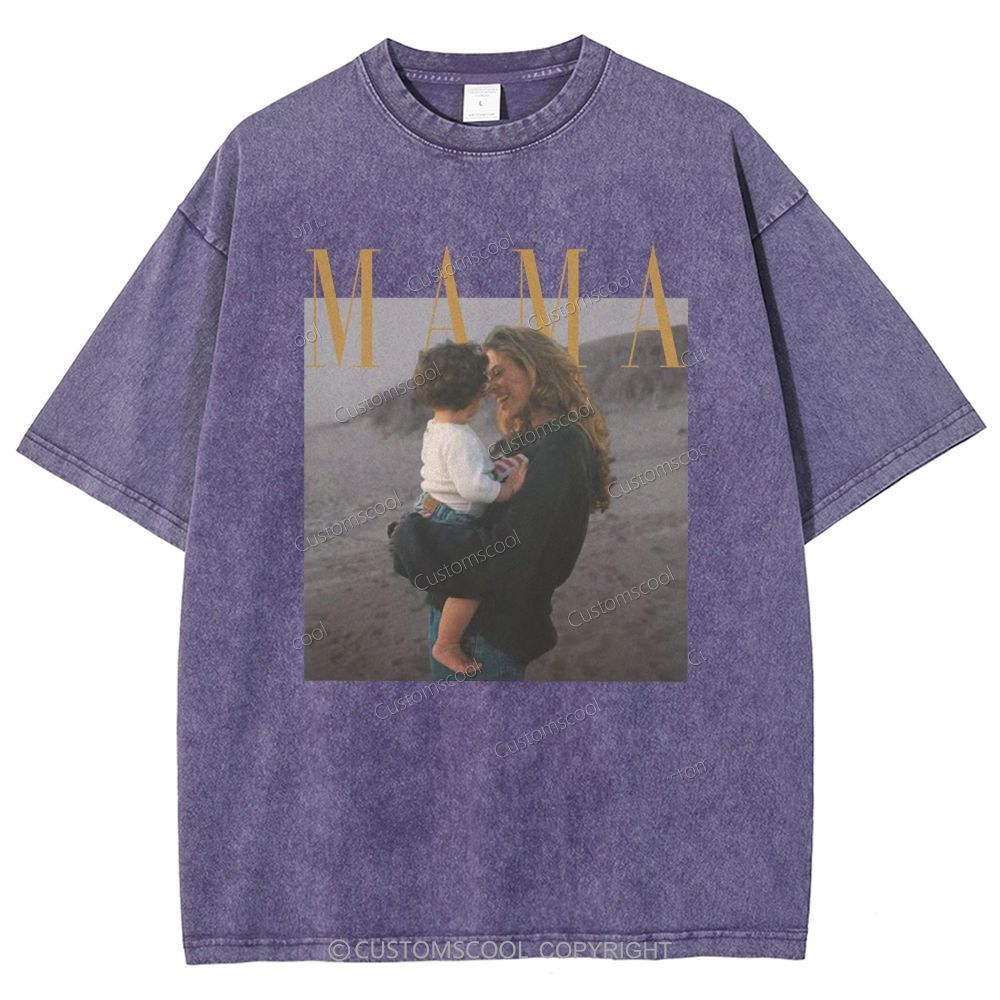Mama Addcustom Photo And Title Unisex Fit Washed T-Shirt