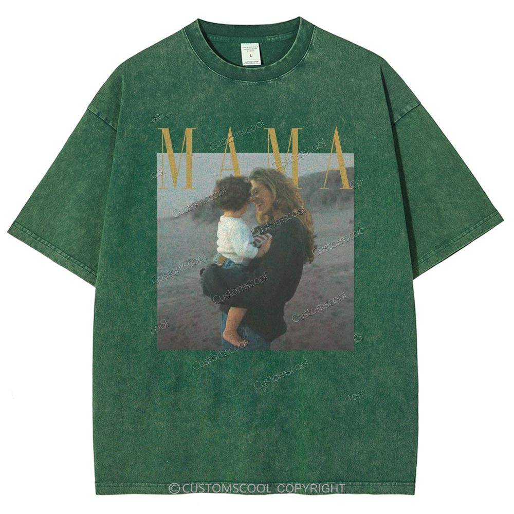 Mama Addcustom Photo And Title Unisex Fit Washed T-Shirt