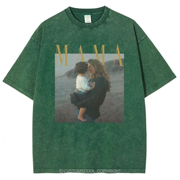 Mama Addcustom Photo And Title Unisex Fit Washed T-Shirt