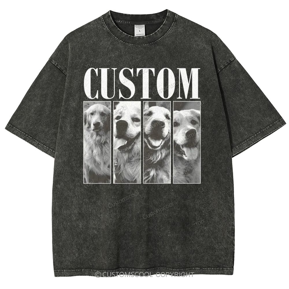 Dog Addcustom Four Photos And Title Unisex Fit Washed T-Shirt