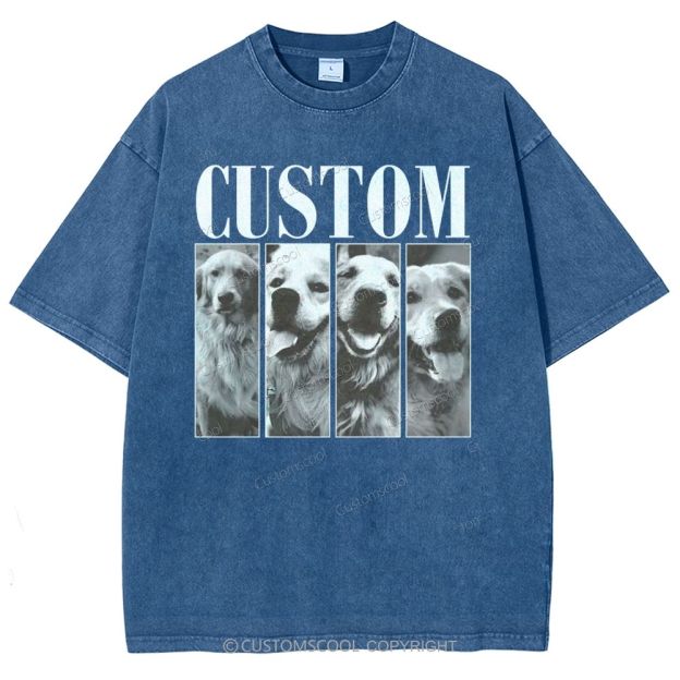 Dog Addcustom Four Photos And Title Unisex Fit Washed T-Shirt