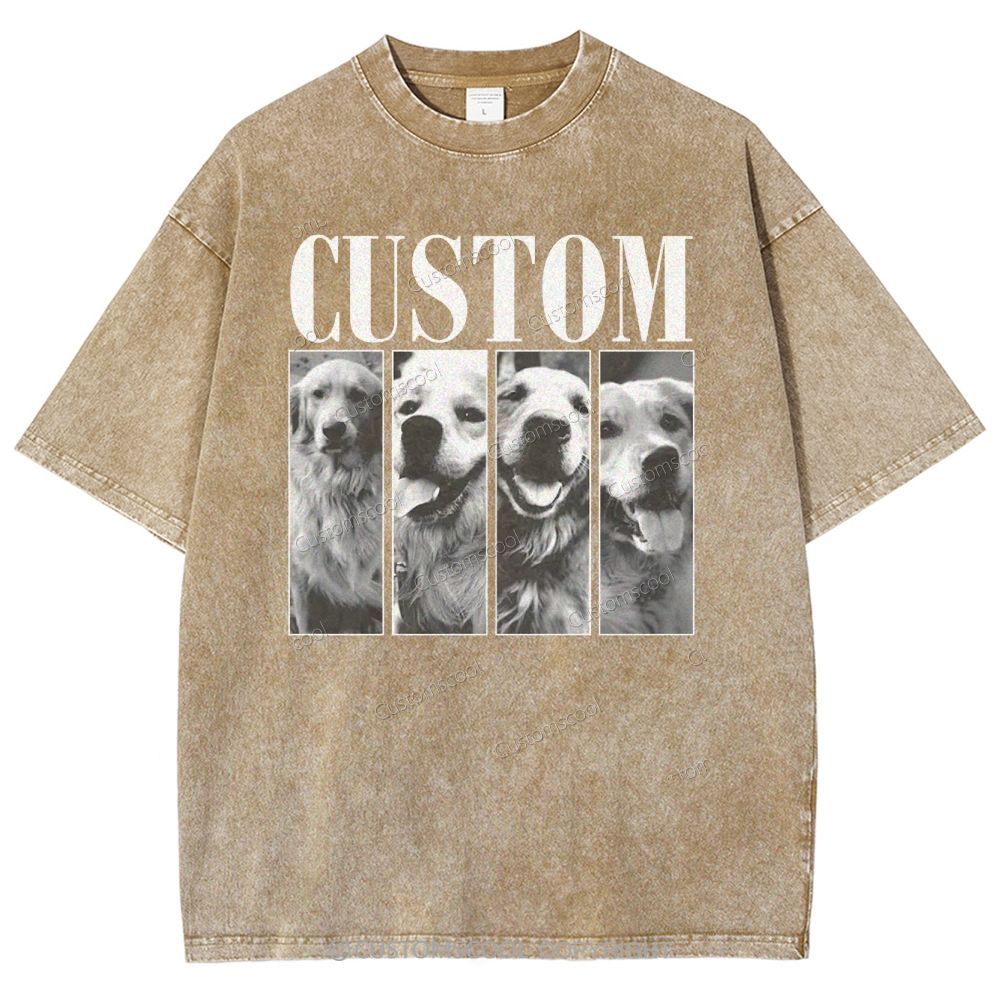 Dog Addcustom Four Photos And Title Unisex Fit Washed T-Shirt