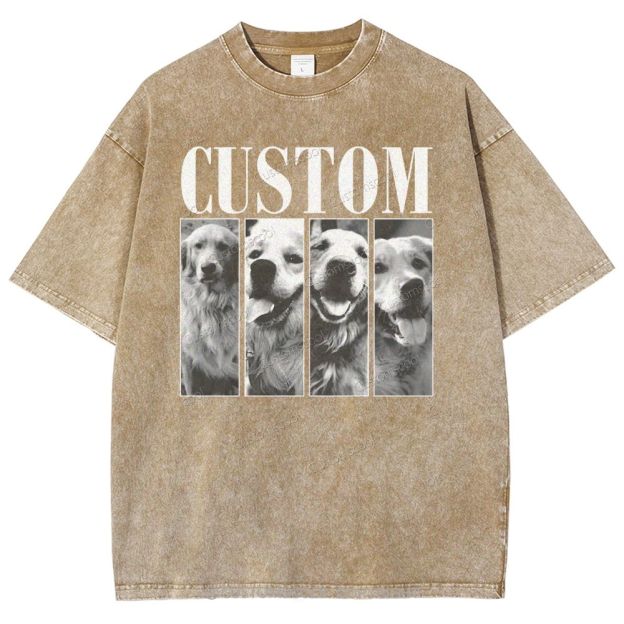 Dog Addcustom Four Photos And Title Unisex Fit Washed T-Shirt