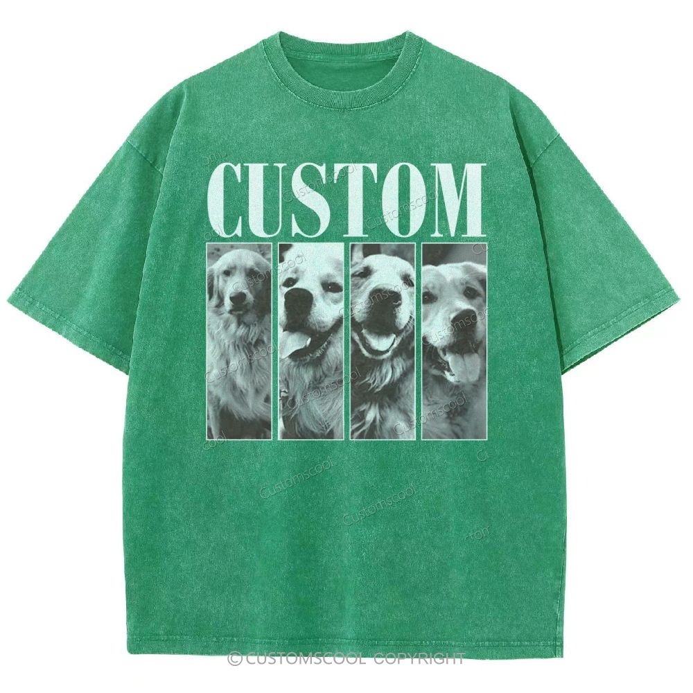 Dog Addcustom Four Photos And Title Unisex Fit Washed T-Shirt