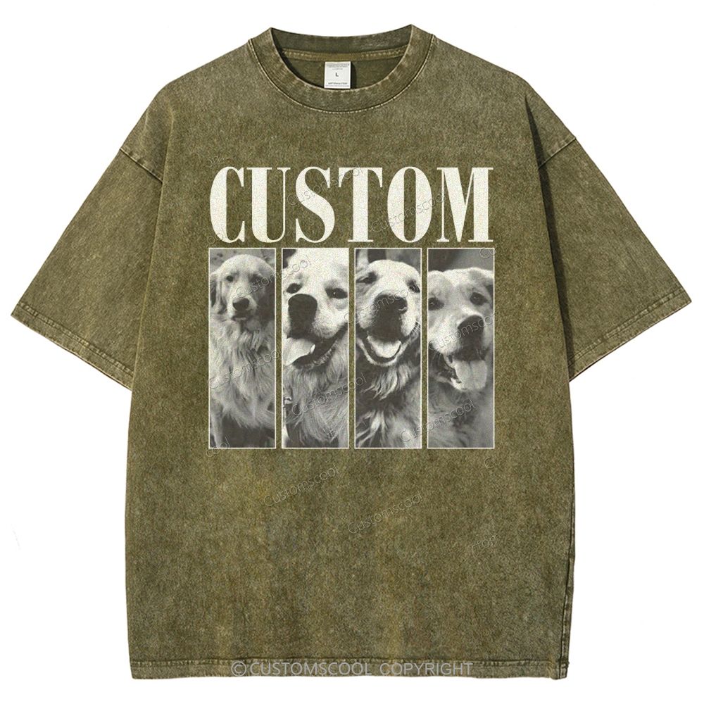 Dog Addcustom Four Photos And Title Unisex Fit Washed T-Shirt