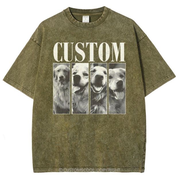 Dog Addcustom Four Photos And Title Unisex Fit Washed T-Shirt