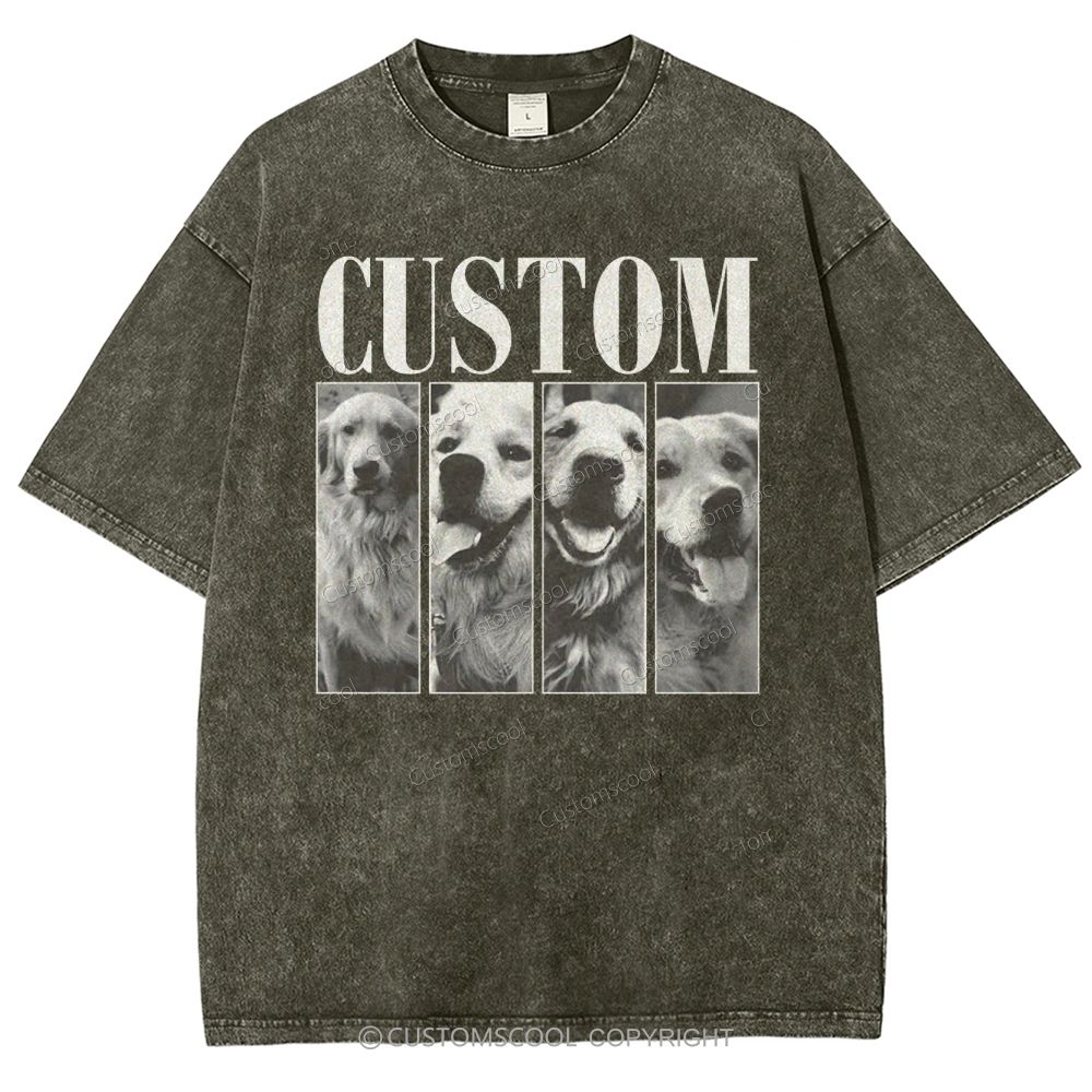 Dog Addcustom Four Photos And Title Unisex Fit Washed T-Shirt