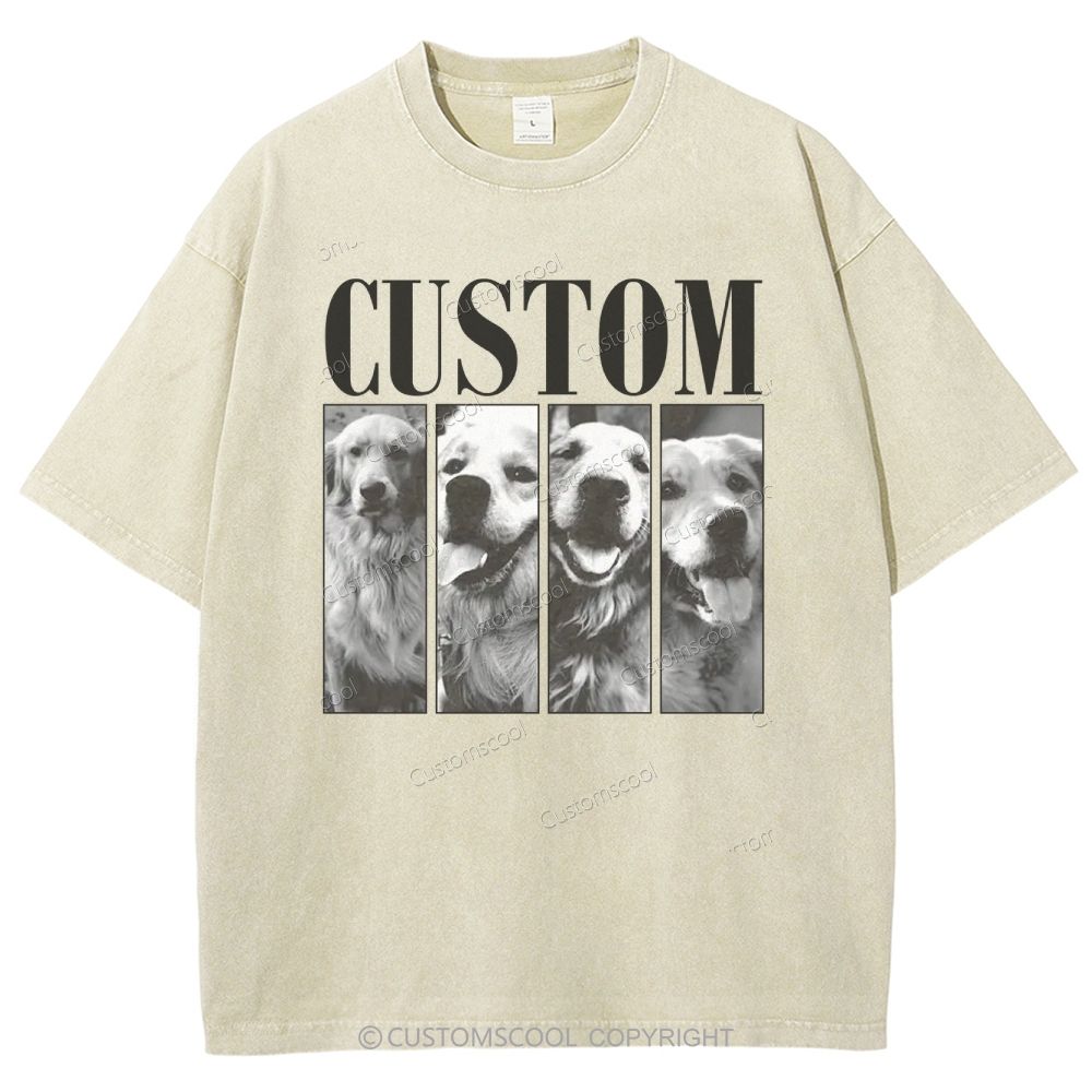Dog Addcustom Four Photos And Title Unisex Fit Washed T-Shirt