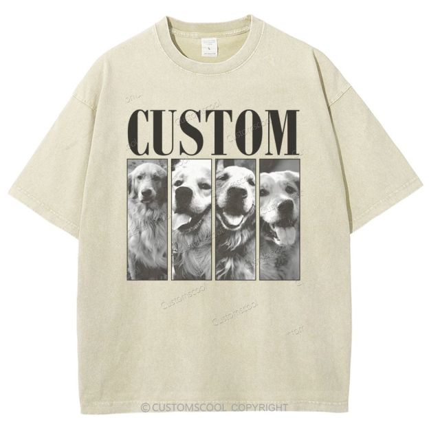Dog Addcustom Four Photos And Title Unisex Fit Washed T-Shirt